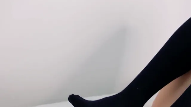 Cute aichan in uniform and navy socks gives Sou a sock footjob