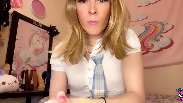 Eager Blonde Tgirl Sucks Her Own Big Cock Until She Swallows Every Drop