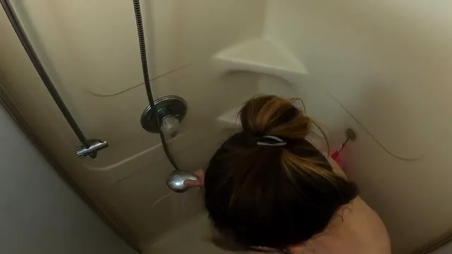 Naughty MILF with small tits gets caught in the shower