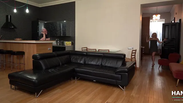 Grandpa Hans Gets Serviced by Blonde Maid Molly on Her Knees
