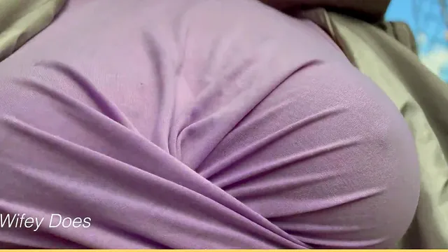 WifeyDoes goes braless outdoors in a tight pink shirt and flashes her tits