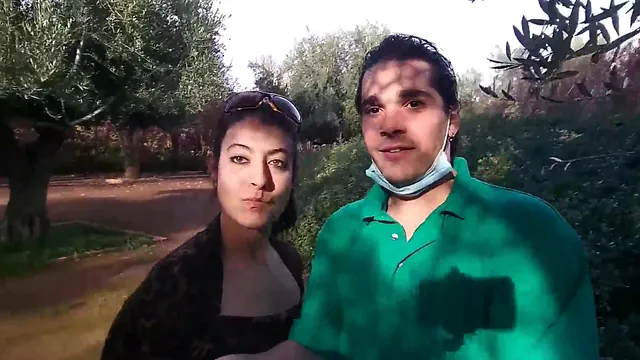 Ana B gives a POV blowjob and flashes tits outdoors in a park