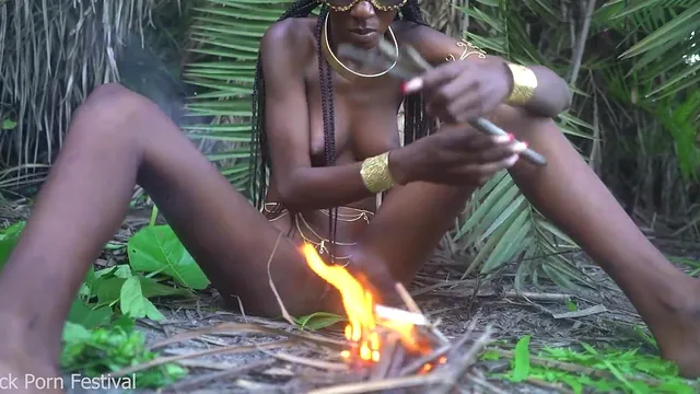 Forest documentary mood with the slim ebony beauty Dolcina outside
