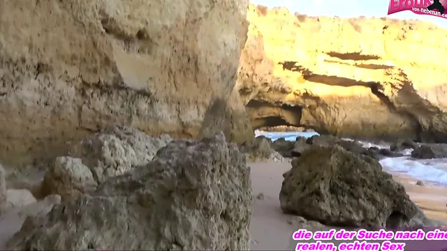 Petite blonde German teen Susana Melo outdoors by the beach