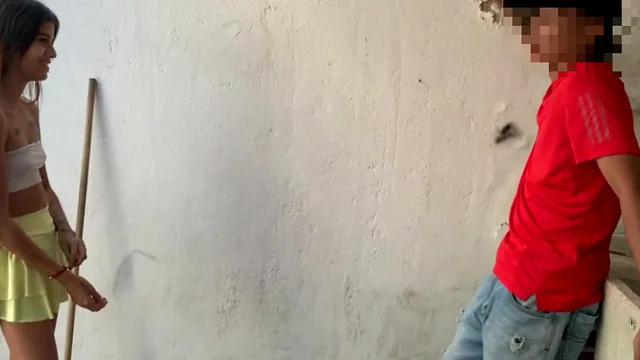 Early on a warm morning, stepsister Andrea1010 goes after Carlossex for sex
