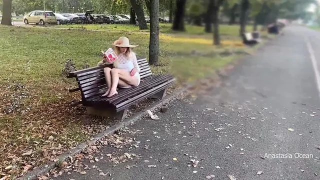 Anastasia Ocean shows her pussy to strangers in the park with no panties on