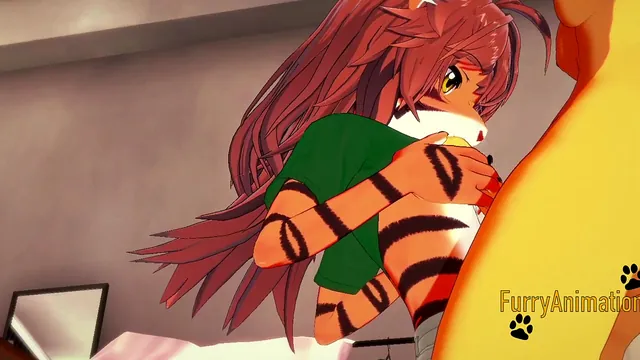 Tiger Girl Sucks Off a Dog Futanari Then Takes a Creampie in 3D Furry Hentai