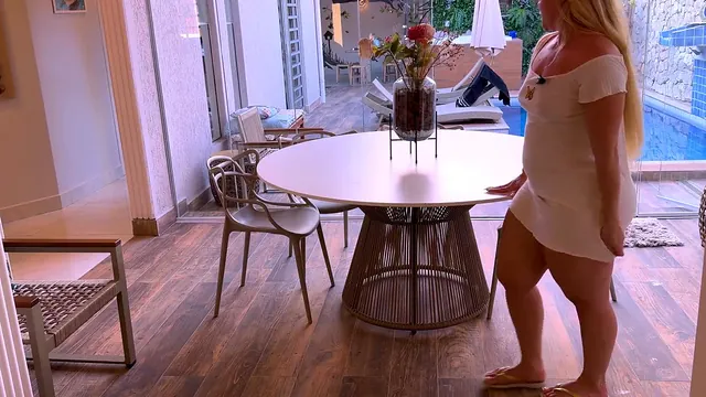 Jana Jenner cleans the desk in a dress and panties