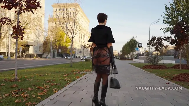 Naughty Lada Flashes Through a See Through Dress Outdoors