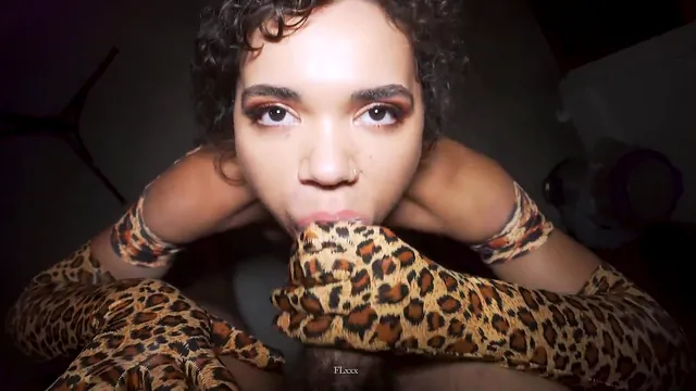 Curly-haired Naudi Nala gives Flightlifexxx a wet and sloppy blowjob