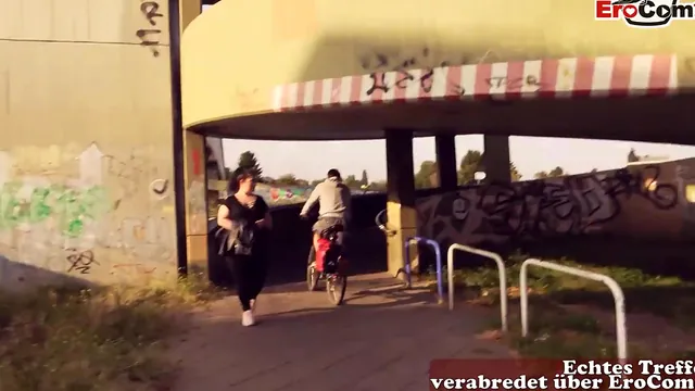Chubby German housewife with a big ass picked up for an outdoor sex date