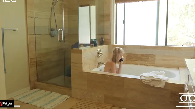 Stepbrother Logan Long keeps pestering Hannah Hays in the bathroom