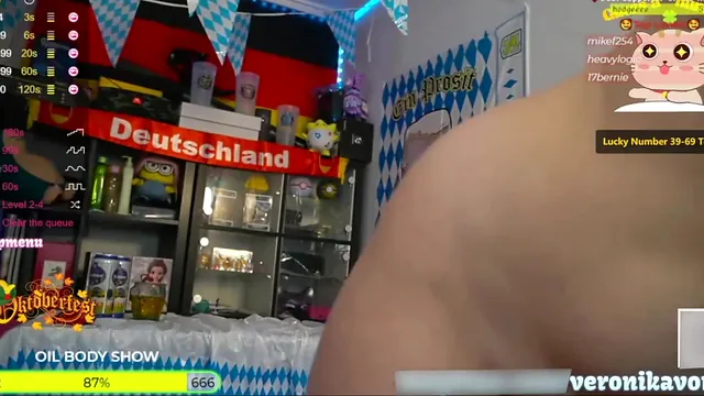Busty German VeronikavonK gets oiled up and naked for Oktoberfest