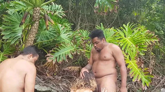 Cavemen Battle for the Women of the Tribe Outdoors with Melissa Alecxander