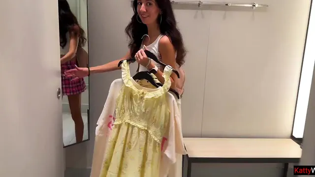 Risky Sex in a Fitting Room and a Public Cumwalk Through a Busy Store