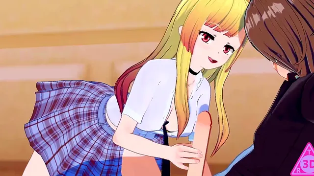 Koikatsu hentai gameplay with Marin, blowjob, handjob and a cumshot finish