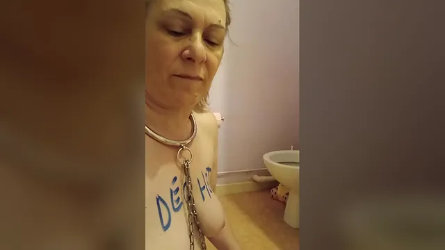 Amateur MILF Esclave Francoise is degraded as a slave in a homemade clip