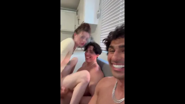 Shrooms Q and Two Muscular Guys in a Rough Threesome