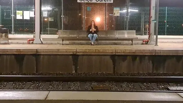 Squirting Miss and Hard Rock in a Public Train Station Encounter