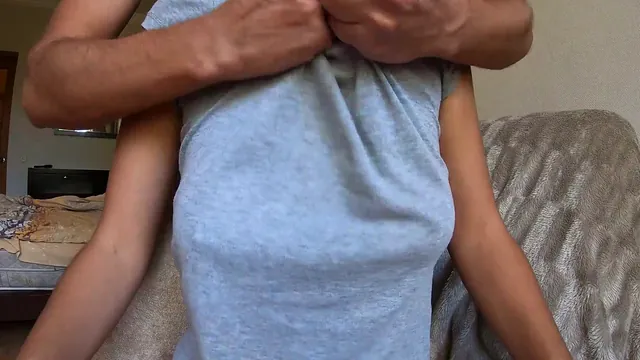 Nipplestock Man rips her t-shirt and licks Nipplestock's puffy nipples