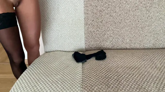 Foot fetish scene with a tanned athletic woman in stockings