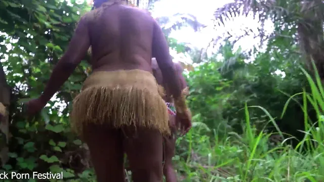 This forest scene with three ebony women is worth watching all day