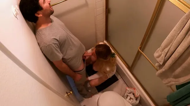 Stepmom Erin Electra sneaks off with stepson Matthias Christ in the bathroom