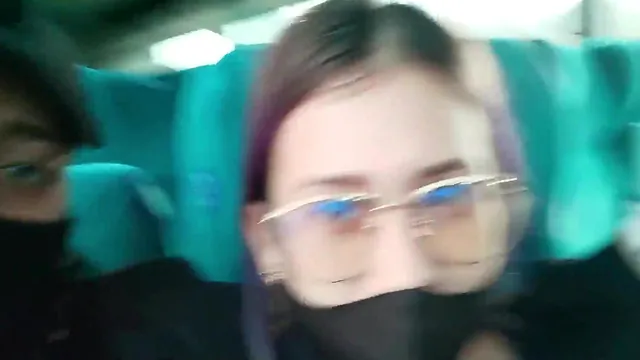 Latina with a tattoo sucks and rides Zack on a public service bus