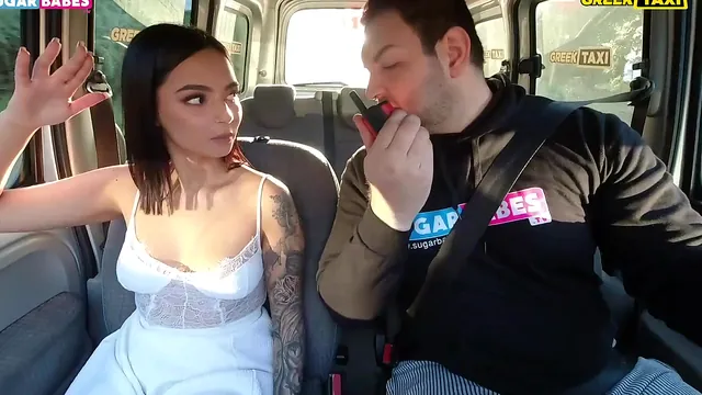 Two Greek Brunettes Get Busy with Pussy Licking in the Back of a Taxi
