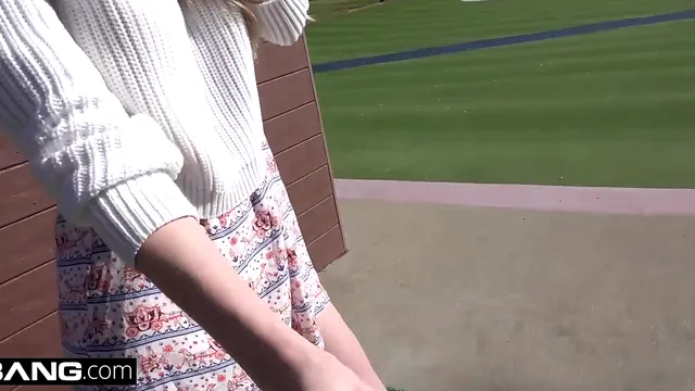 Nadya Nabakova bares her shaved pussy out on the golf course
