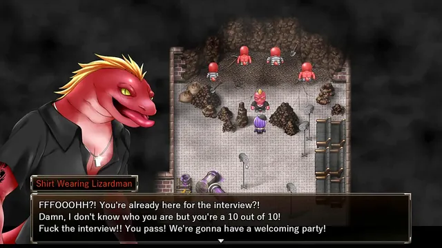 Karryn's Prison episode 16 with a lizardman at the strip club getting a handjob