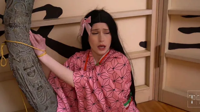 Hot Pearl plays Nezuko Kamado in a Demon Slayer cosplay and gets a big cock