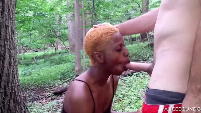 Alice And Abel Risks a Blowjob for Abel Bound Out in the Woods